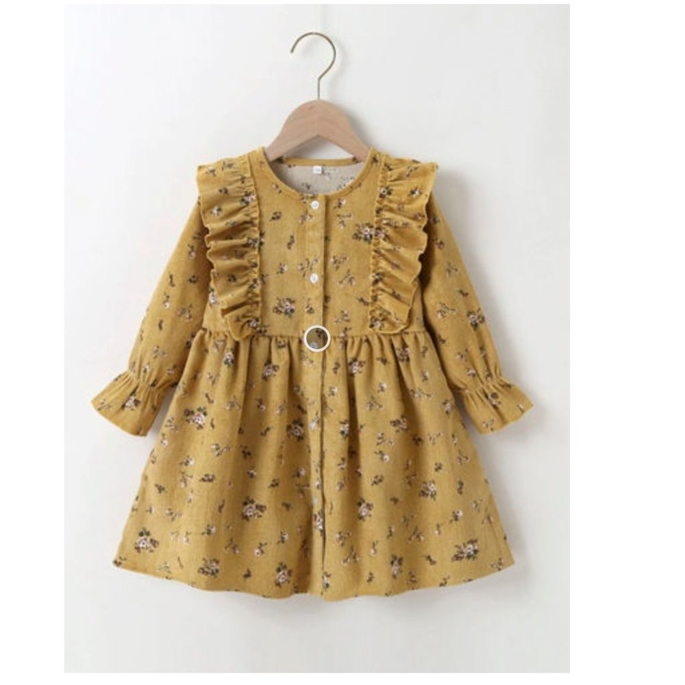 Girls Mustard Floral Fall Dress
